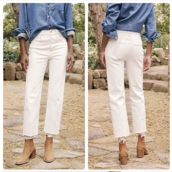 Frank & Eileen Denim - Frank & Eileen Monaghan High Rise Straight Leg Jeans Cream Raw Hem 29